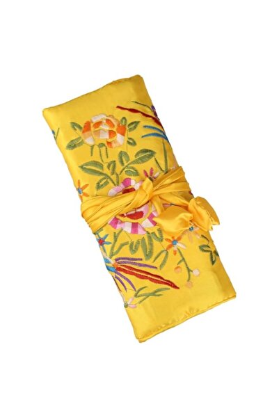 Generic Yellow Multi-Use Silk Jewelry Organizer Roll – Vintage Embroidery Cas...