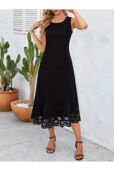 özssa Mdb Women's Sleeveless Hem Laser Cut Floral Pattern Midi Length Janjan ...