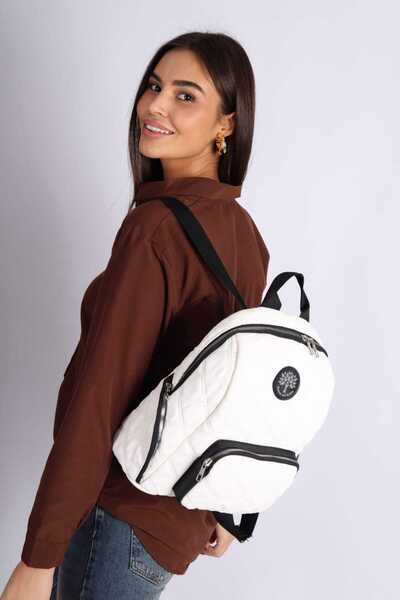 ErcanBag Quilted White Women's Backpack with Adjustable Straps