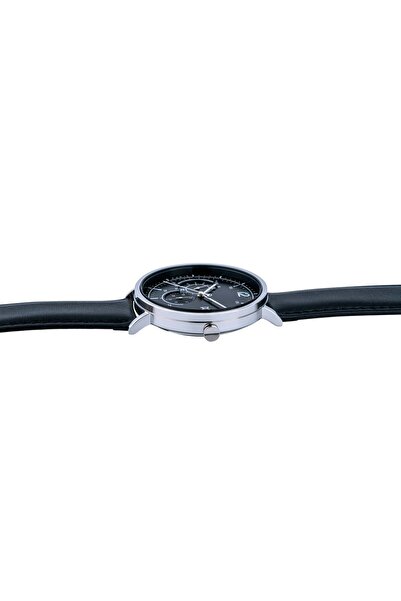 Pierre Cardin Men's Black Leather Watch, Silver Case | Cbn.3019