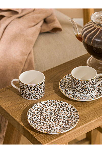 LC Waikiki Home Leopard Patterned 2-Person Porcelain Coffee Cup Set 124 ml