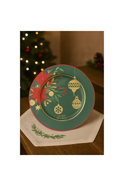 OEM Farfurie decorativă de Crăciun, design „Crăciun fericit”, globuri, ideală pentru masa festivă, aperitive, d