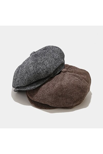 Rupen Kraft Standard Winter Wool British Cap Draped Peaky Blinders Cap Herringbone Cap with Elastic Back