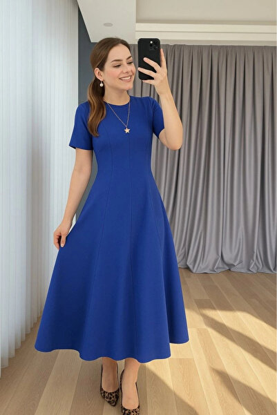 ARONA Mdb Women's Short Sleeve Crew Neck Maxi Length Imported Crepe Dress