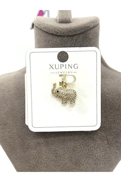 XUPING JEWELRY Zirkon Taş Fil Figürlü Özel Tasarım Kolye Ucu (14k Gold 1,5x1,...