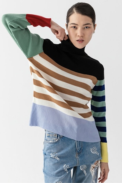 Noi Belis Pulover tricotat cu gât roșu slim fit AW25KZ0062