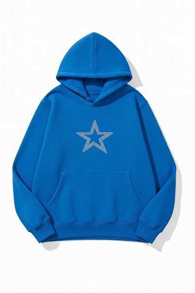 Wish BF Kapşonlu Sweatshirt Oversize Yıldız Star Baskılı 3 Iplik Şardonlu %10...