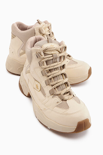 Limoya Nency Beige Lace-Up Women's Sports Boots