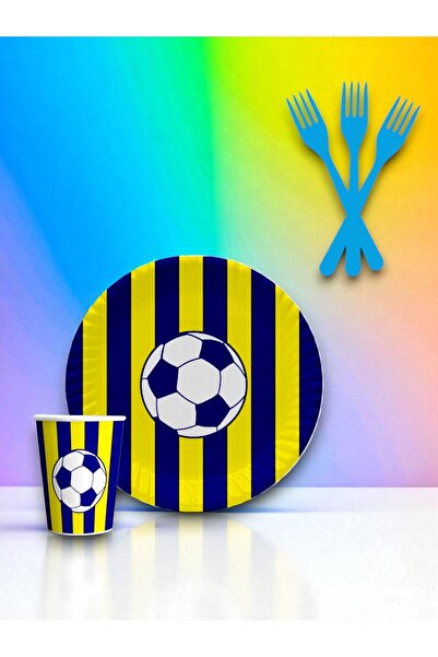 partylady 24-Person Yellow Navy Blue Fan-Themed Disposable Service Set