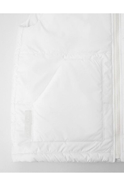 Magu Unisex Children's Cotton White Puffer Vest - Quilted Model with Zippered Pockets