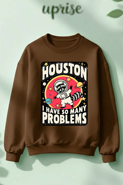 Vordevia Hanorac Houston I Have So Many Problems imprimat din bumbac 3 fire guler rotund oversized