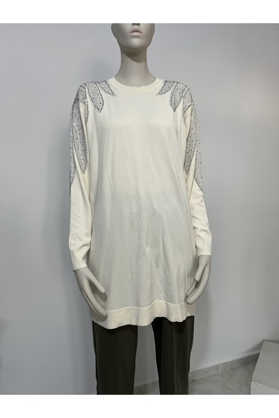 Butik Kadın omzu taş detaylı triko tunik