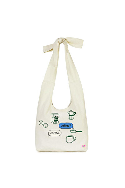 mononoke υφασμάτινη τσάντα με σχέδιο καφέ και λεπτομέρεια με κορδόνια