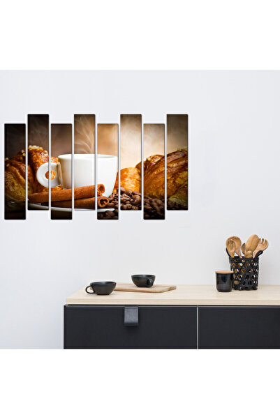 Generic لوحه جداريه - كوب قهوه و مخبوزات و قرفه - cof109 - مقسمه ثمانية قطع