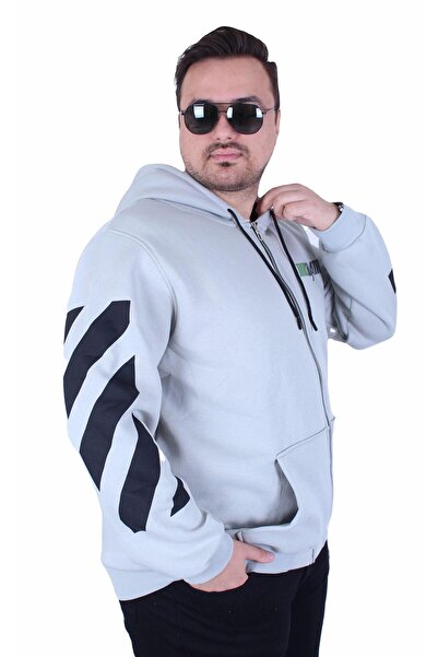 MocGrande Μεγάλο μέγεθος με κουκούλα με φερμουάρ 3ip Sweat MG 25718 ΓΚΡΙ