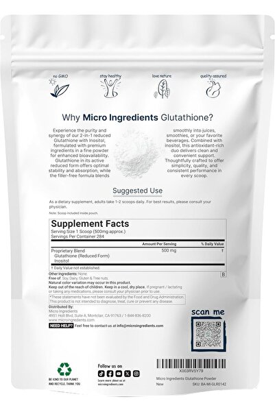Micro ingredients Glutathione Supplement, Pure Glutathione Reduced Powder with Inositol, 5 Ounce (9 Months Supply), 2