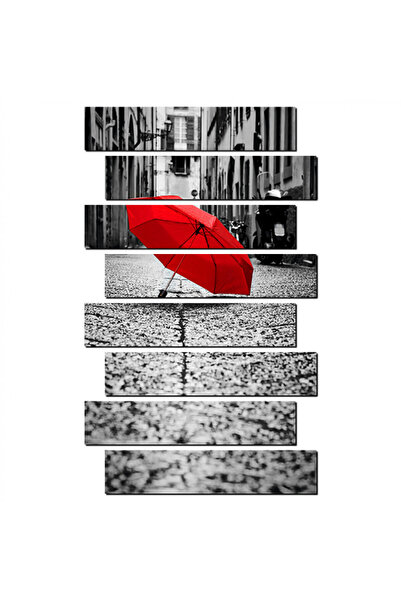 Generic Wall panel - Red umbrella in the middle of a street - 1575 - divided into eight pieces