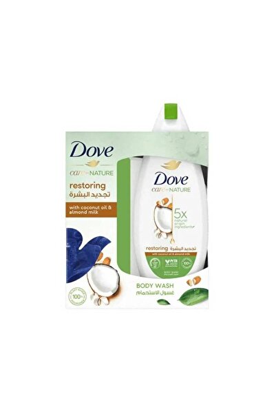 Dove دوف غسول الاستحمام بزيت جوز الهند وحليب اللوز مع ليفة -