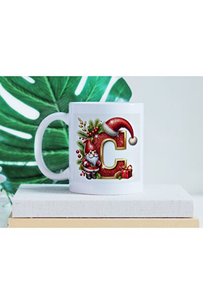 Beramussa كوب على شكل حرف C مع شخصية سانتا كلوز القزم - تصميم أبجدي متوهج بطابع السنة الجديدة