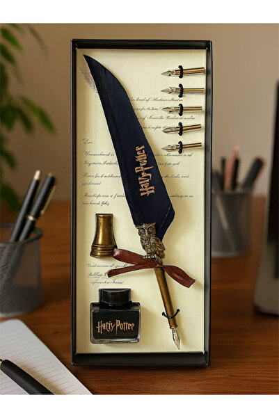 moryconcept Harry Potter Baskılı Özel Tasarım Tüylü Divit Kalem Seti Hokka Mü...