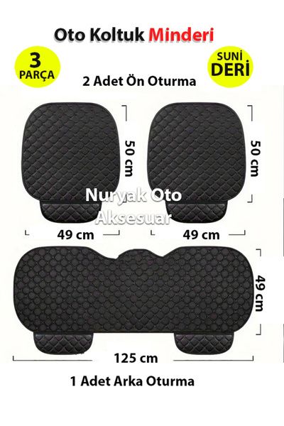 Nuryak Oto Aksesuar Tesla Model Y Üç Parça Koltuk için Siyah Deri Koltuk Minderi