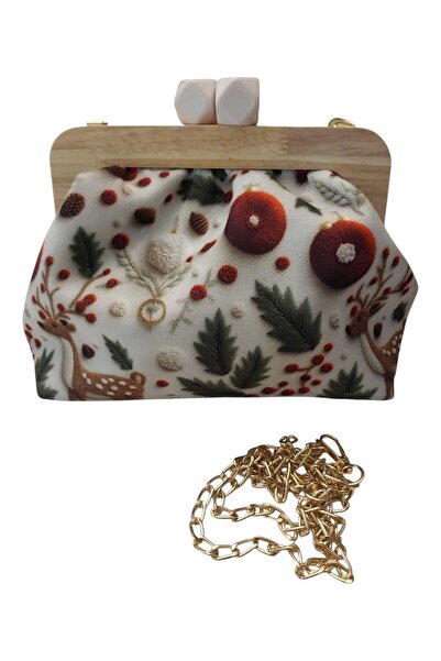 handedizayn Ahşap Burslu Yılbaşı Geyik 1 Desenli Zincir Askılı Kadın El Omuz ...