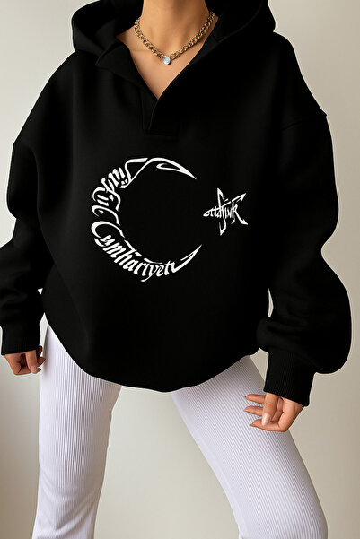 mercoledi Φούτερ με υπογραφή Ατατούρκ O oversized Ş επένδυση fleece με κουκούλα