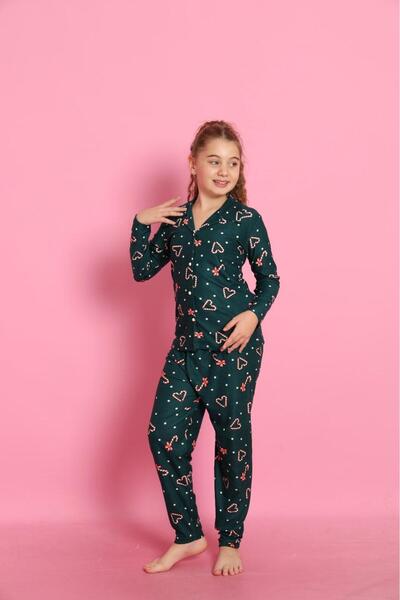 Free Beka Christmas Patterned Long Sleeve Button Front Shirt Collar Mother Daughter Pajamas Set
