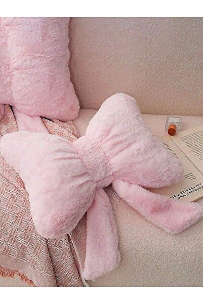 merdümek Bow Tie dekoratif peluş kırlent yastık - pembe 40×25 1ADET
