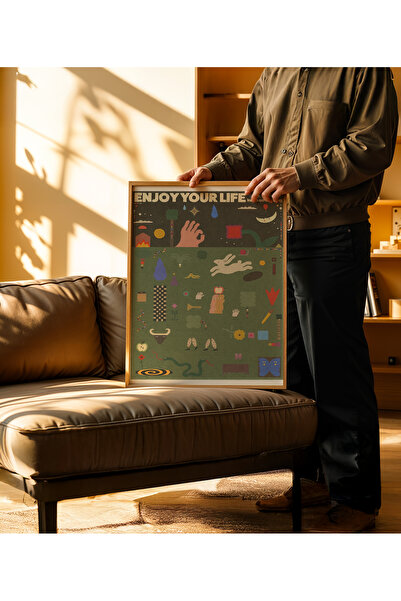 Push Studio Enjoy Life Poster - Doğal Ahşap Çerçeveli Tablo
