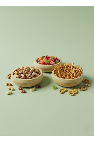 EVİMDM Set of 3 Round Bamboo Seasoning & Sauce Bowls – Natural Wooden Serving Bowl