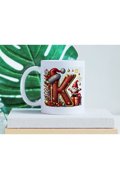 Beramussa كوب على شكل حرف K مع شخصية سانتا كلوز القزم - تصميم أبجدي متوهج بطا...
