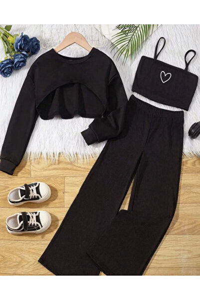 npLStore Παιδικό φούτερ με στάμπα καρδιάς με λουράκι Crop Σετ αθλητικής φόρμα...