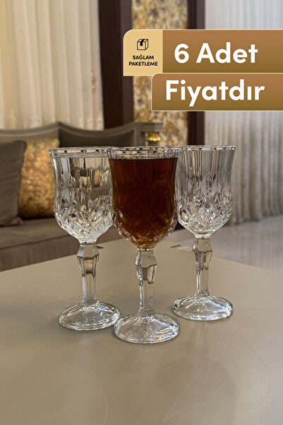 Mutfiko Kristal Desenli Şık 150 ml Ayaklı Cam Bardak – 6’lı Set | Su, Meşrubat, Tatlı Sunum Bardağı