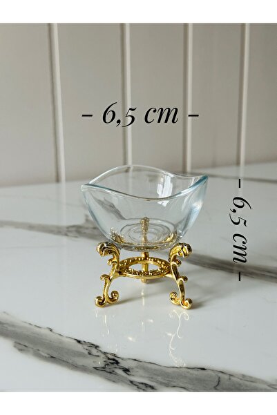 Melinda 6 Pieces Gold Plated Tea and Coffee Side Serving Dishes, Jam Bowl, Sugar Bowl Special Glass Serving Dishes