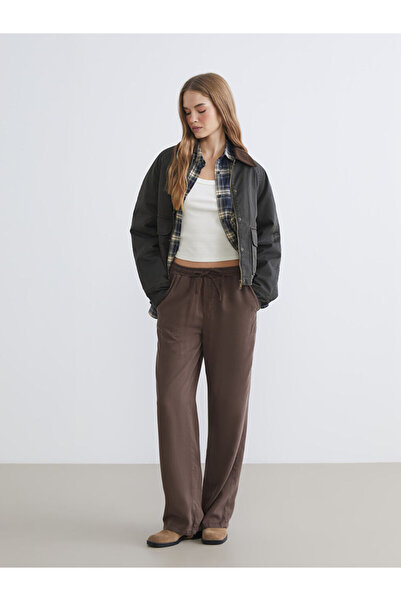 LC Waikiki Brown Wide Leg Women's Trousers with Elastic Waist