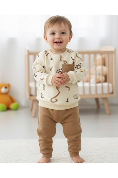 voyyo kids baby Baby Boy 6-9-12-18-24 Months Winter 3 Thread Embroidered Printed Top and Bottom Stylish Tracksuit Set R2275