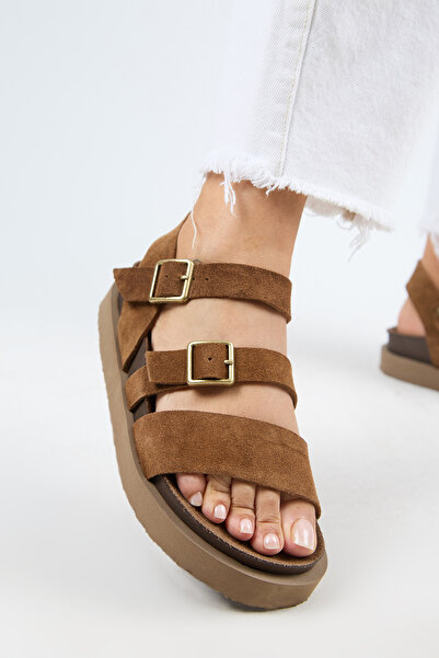 Manijero Sara Soft Footbed Women's Genuine Leather Sandals Slippers Tan