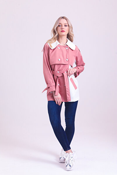 CAHA İki Renk Detaylı Trençkot