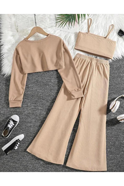 npLStore Children's Heart Printed Sweatshirt Strap Crop Tracksuit Set 3-Piece Set