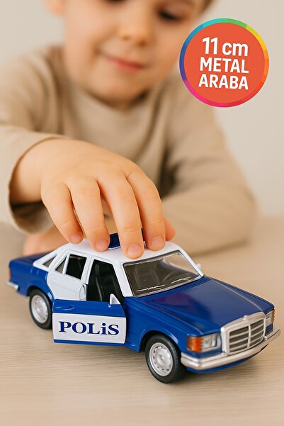 TOYFEST Metal Nostalgic Pull and Release Taxi and Police 2-Piece Model Car Set with Opening Doors and Soft Tires 11 cm