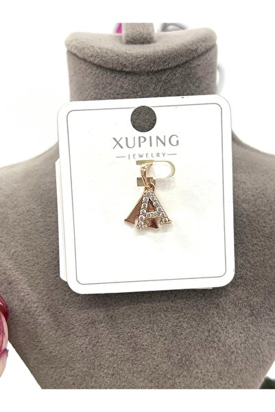 XUPING JEWELRY Zirkon Taşlı Harf A Kolye Ucu (18k Rose 1x1cm)