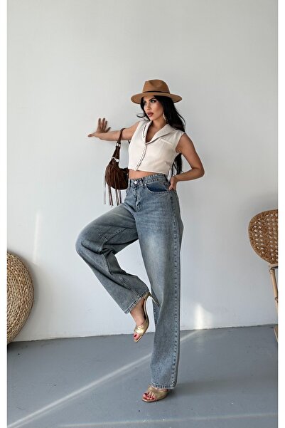 SHİROSA pantaloni largi din denim cu cataramă