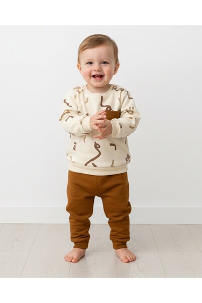 voyyo kids baby Baby Boy 6-9-12-18-24 Months Winter 3 Thread Embroidered Printed Top and Bottom Stylish Tracksuit Set R2275