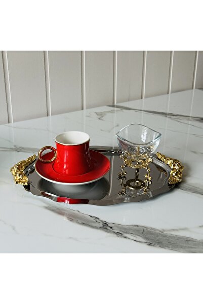 Melinda 6 Pieces Gold Plated Tea and Coffee Side Serving Dishes, Jam Bowl, Sugar Bowl Special Glass Serving Dishes