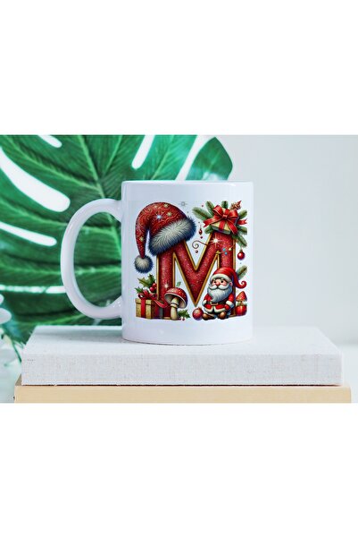 Beramussa كوب على شكل حرف M مع شخصية سانتا كلوز القزم - تصميم أبجدي متوهج بطا...