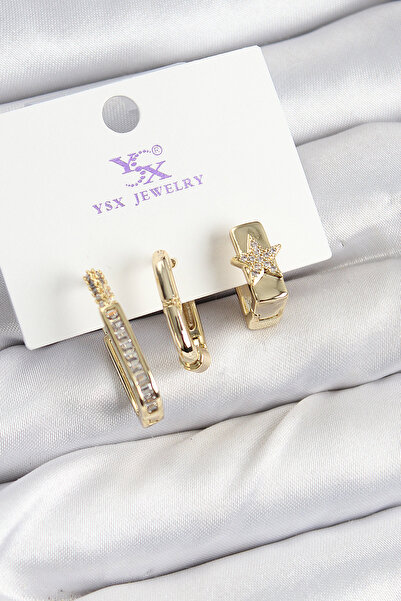 Skygo Brass Zircon Stone Star Model Gold Color 3-Piece Women's Earrings - Tj-Bkp10943