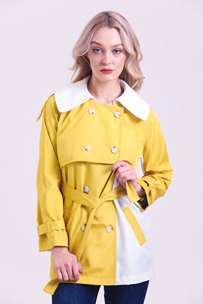 CAHA İki Renk Detaylı Trençkot