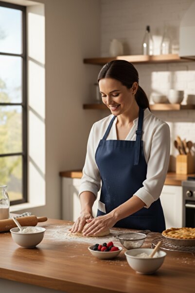 DERKADESİGN Mutfak ÖnlüğüYıkanabilir Mutfak Önlük Şef Önlüğü Geniş Cepli Bari...