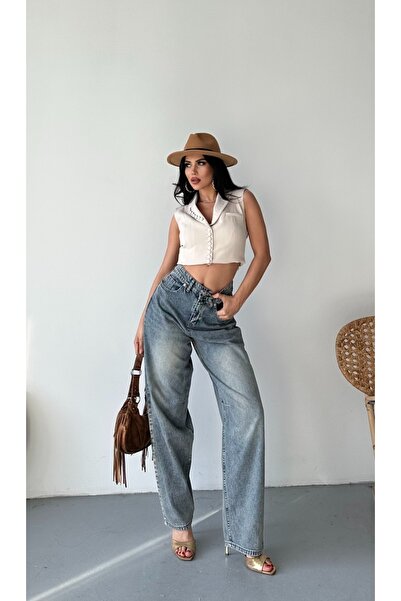 SHİROSA pantaloni largi din denim cu cataramă